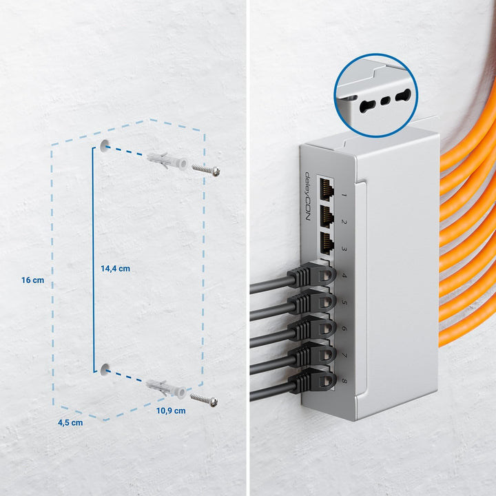 deleyCON CAT 6 Patchpanel Verteilerfeld 8 Port - Desktop & Wandmontage - Geschirmt - 8x RJ45 Buchse