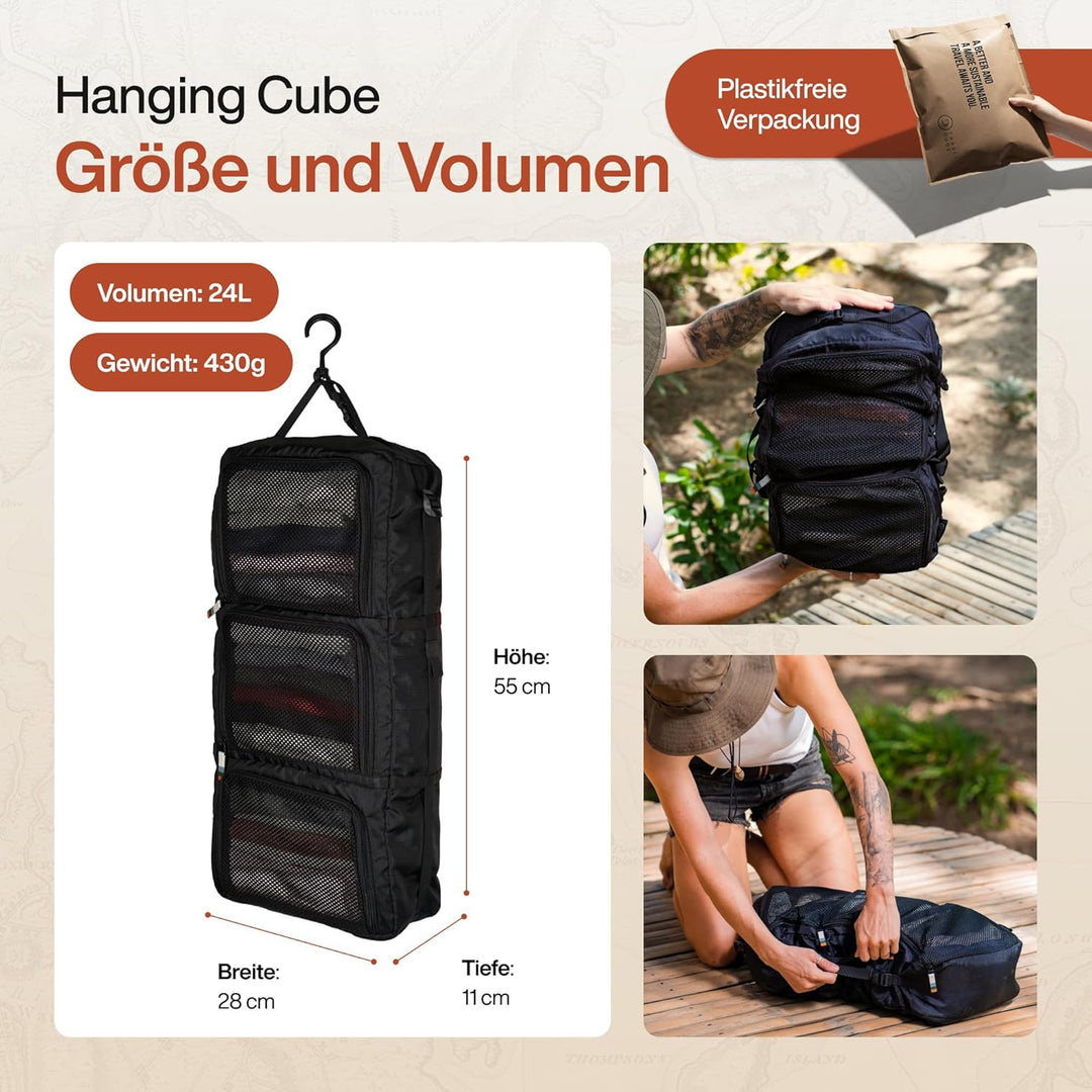 TRAVEL DUDE Hanging Packing Cube mit Kompression aus recycelten Plastikflaschen | Hängende Packwürfe