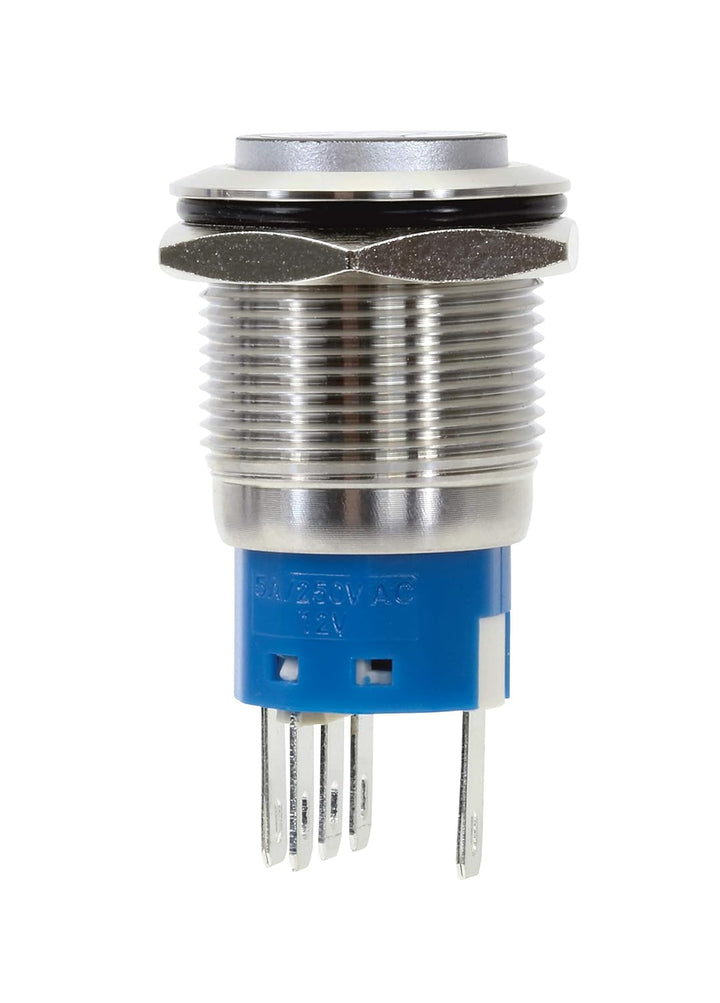 Blanko Metalltaster aus Edelstahl, weiss beleuchtetes Symbol, staub- und wasserdicht nach IP 67 Stan