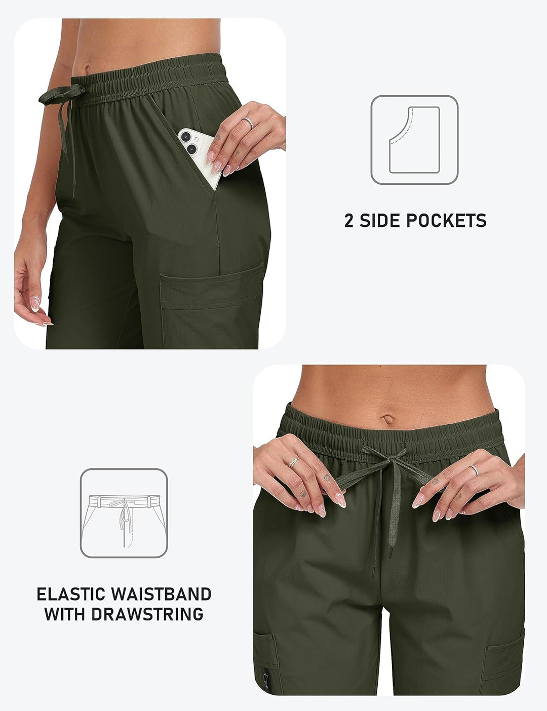 MoFiz Damen Cargohose Leichte Wanderhose Atmungsaktiv Trekkinghose Workout Casual Outdoorhose M Arme
