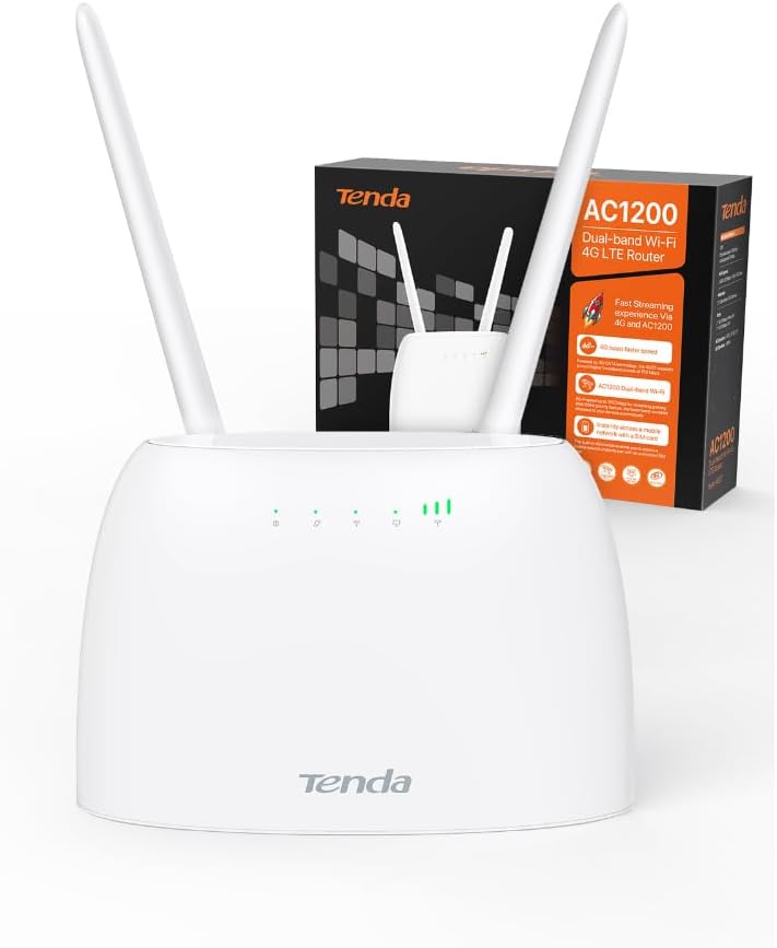 Tenda 4G07 4G LTE WLAN Router für SIM-Karten (CAT4, AC1200 Dualband 2,4GHz: 300Mbit/s + 5GHz: 867Mbi