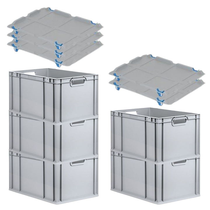 PROREGAL SuperSparSet 5x Eurobox NextGen Economy mit Auflagedeckel und 4x Schiebeschnappverschlüsse