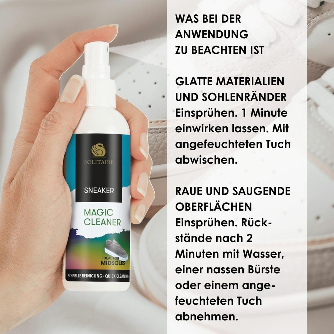 SOLITAIRE Magic Cleaner Reinigungs Set, 2x Magic Cleaner 100 ml + GRATIS Microfasertuch, Sneaker Bür