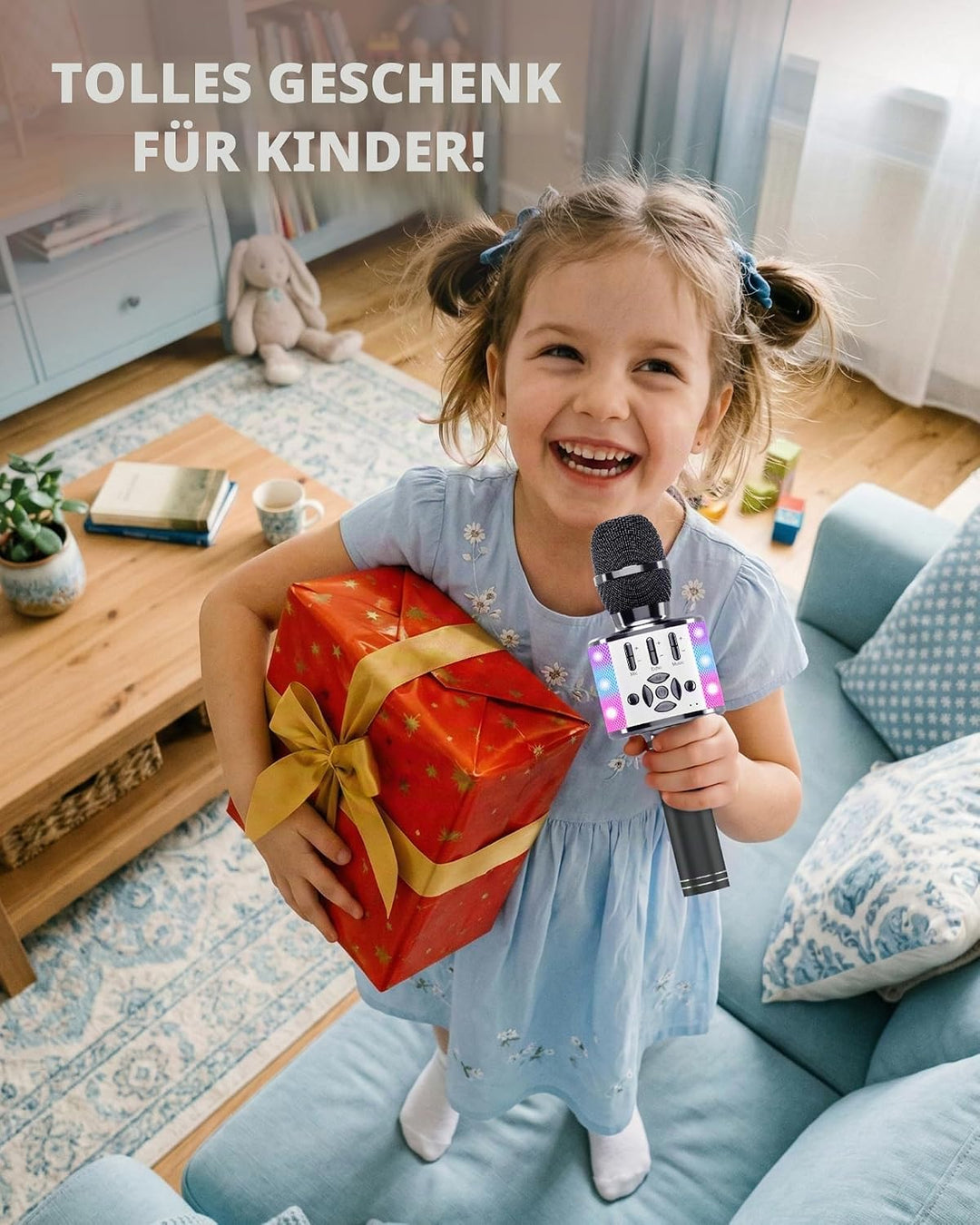 Karaoke Mikrofon mit Echo Effekt, BONAOK Mikro Kinder Karaoke, Home KTV Sing Microphone mit LED Lich