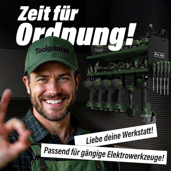 Elektrowerkzeug-Organizer mit Steckdosenleiste & Ladestation, Schwerlast-Werkzeughalter für Werkstat