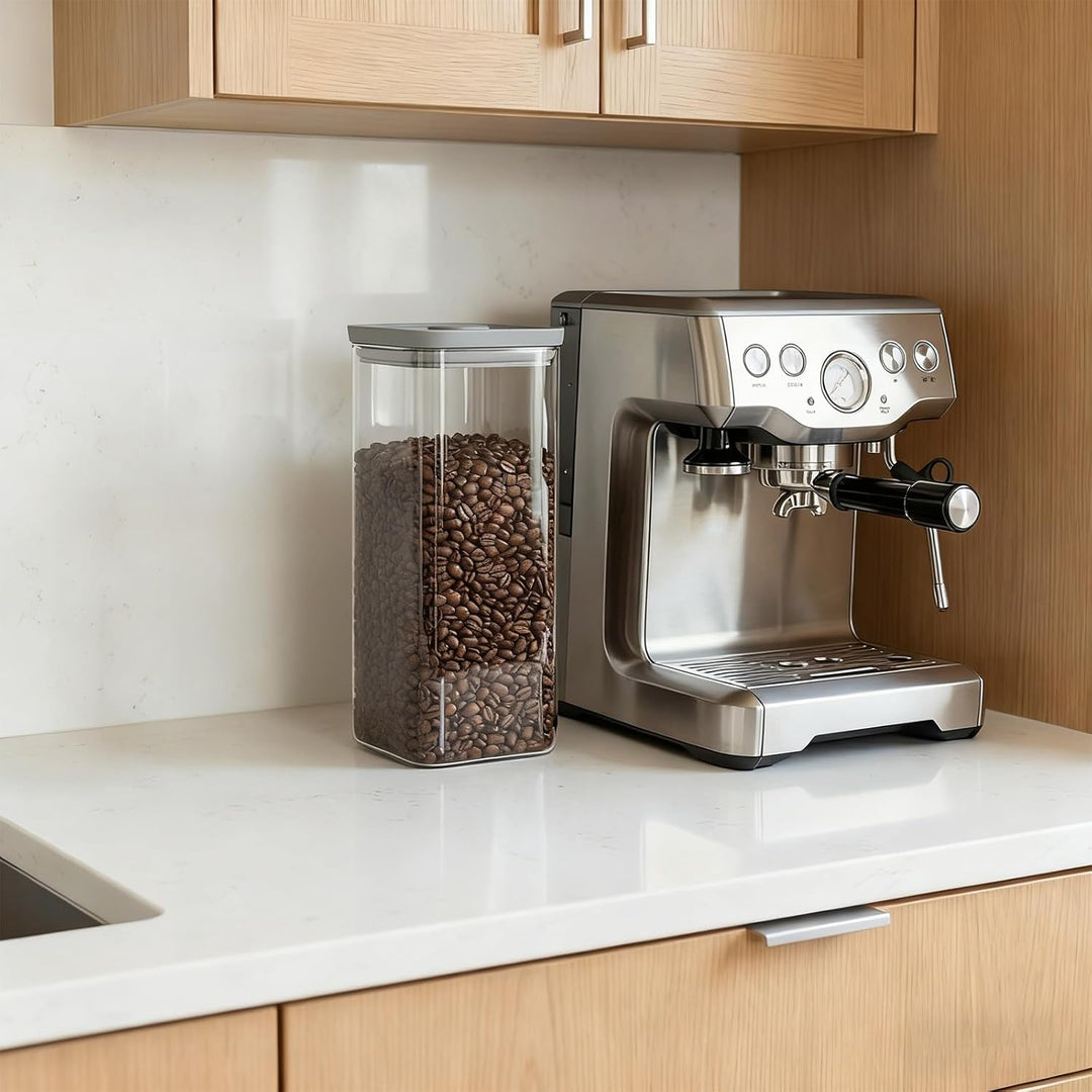 Luftdichtes Glas für Kaffeebohnen (2 Stück), Rechteckiges Vorratsglas mit Deckel, Insektensichere Gl
