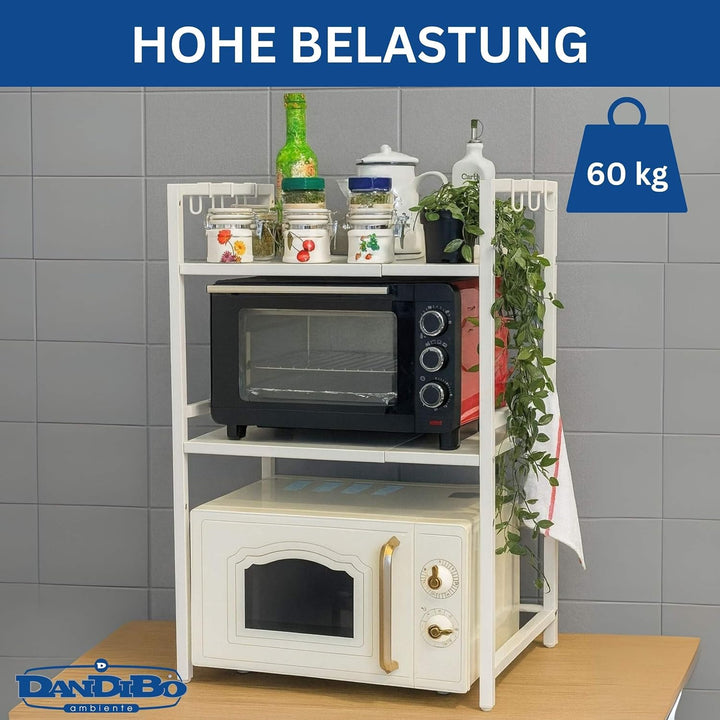 DanDiBo Verstellbares Küchenregal Weiss für Arbeitsplatte Stehend 3 Stufig 40-64 cm Regal Küche 9668