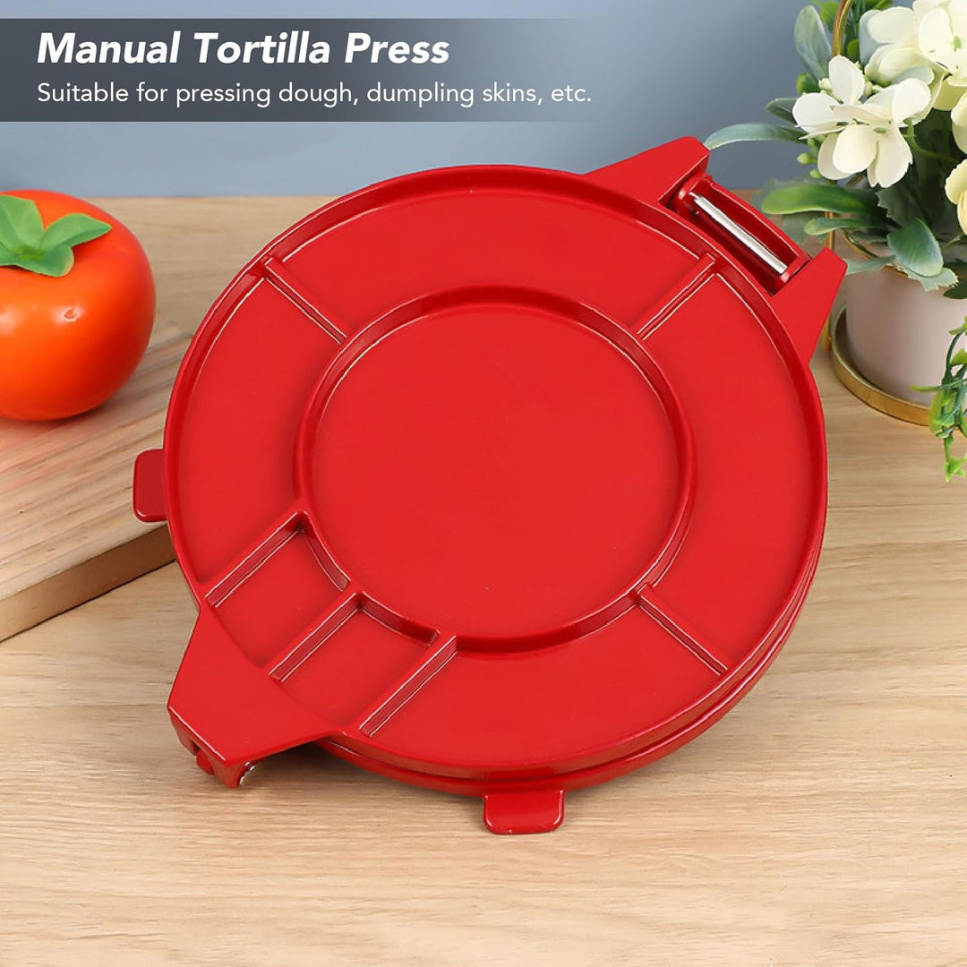 Manuelle Tortilla -Presse 10 Zoll, rote Aluminiumlegierung Mehl Tortilla Press mit gebogenem Griff F