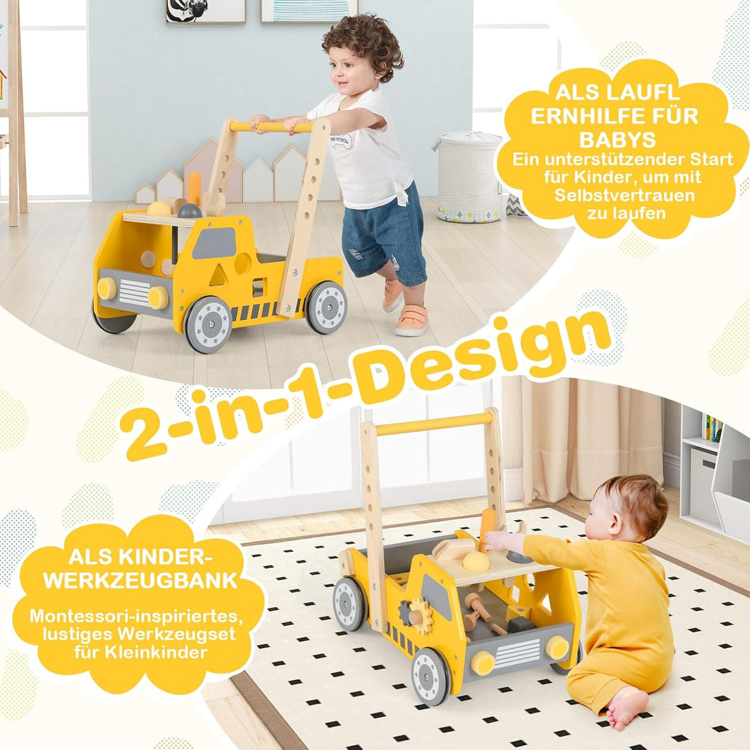 GOPLUS Lauflernwagen Holz, 2 in 1 Lauflernhilfe mit Lernaktivitäten, verstellbare Geschwindigkeit, o