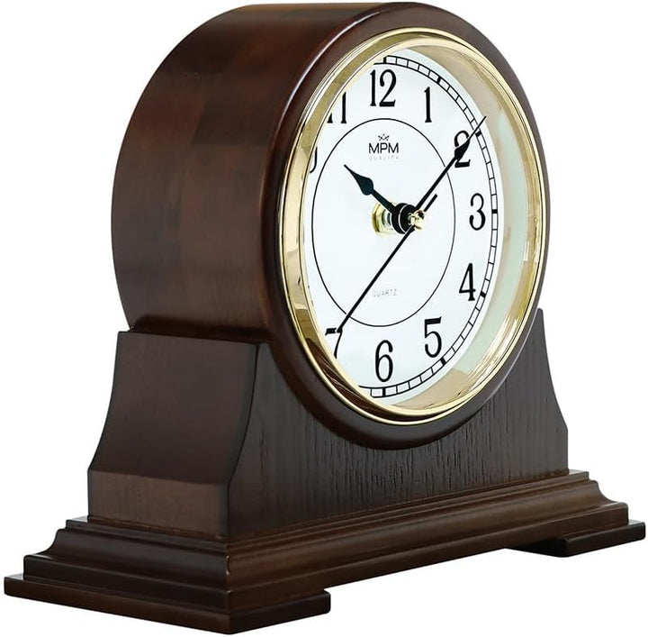MPM Quality Retro Wood Tischuhr, Traditionelle und Elegante Holztischuhr, Präziser Quarz-Schrittmoto