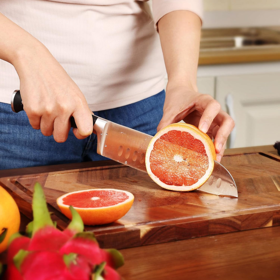 hecef Messerset, 3 tlg Küchenmesser Set mit Ergonomischer ABS-Griff, Full-tang, Scharfes Kochmesser
