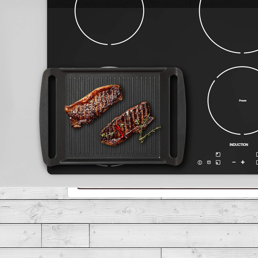 Relaxdays Grillplatte, Gas- & Elektroherd, Fleisch Gemüse Fisch grillen, Antihaft Grillpfanne, anthr