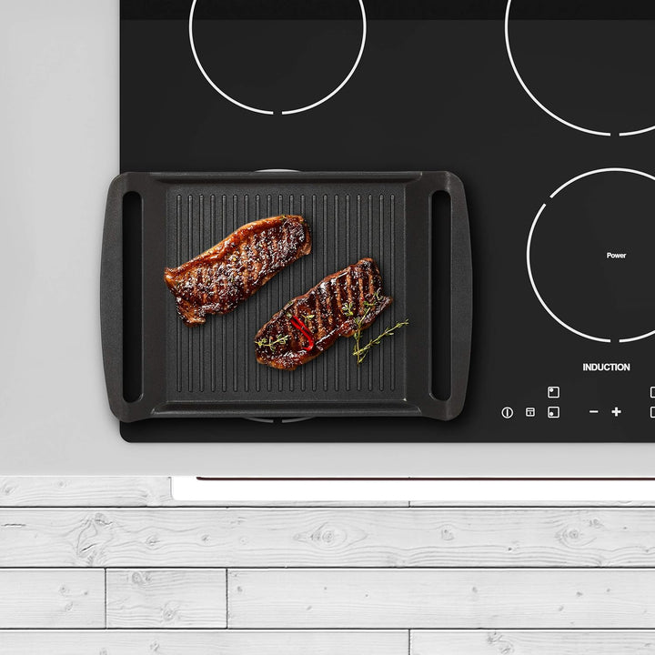 Relaxdays Grillplatte, Gas- & Elektroherd, Fleisch Gemüse Fisch grillen, Antihaft Grillpfanne, anthr
