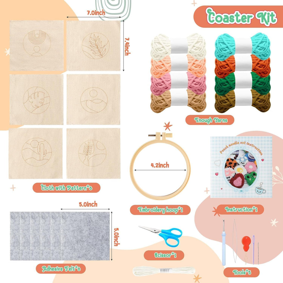 WATINC 22 Stück Craft Punch Needle Untersetzer Kit DIY Handwerk Stickerei Kit für Anfänger einfach F