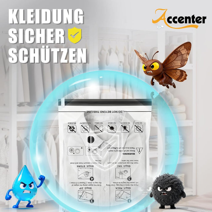 Accenter Vakuumbeutel für Kleidung mit Elektrischer Pumpe,Vakuumbeutel Reise für Koffer Organizer,Sc