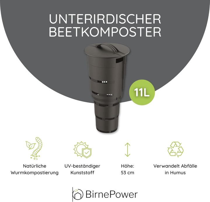 Unterirdischer Beetkomposter 11L für Garten & Hochbeet | Wurmkomposter zum Eingraben 53cm | Effektiv