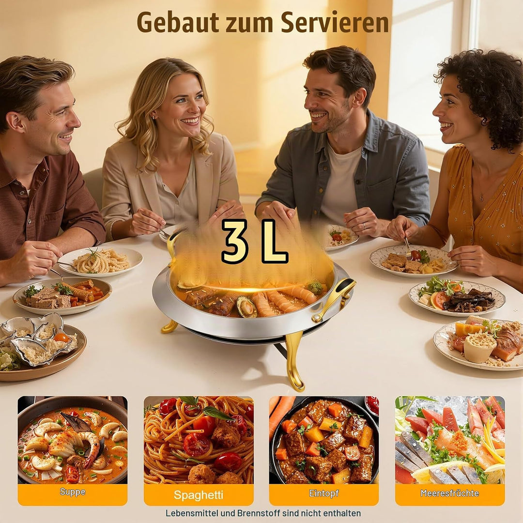 3Liter Speisewärmer Chafing Dish Warmhaltebehälter Wärmebehälter für Haushalt Cafeterias Hotelrestau