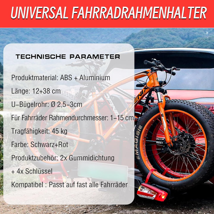 Verstellbar Strap Rahmenhalter 12CM+42CM, Alu Rahmenhalter Fahrradträger für E-Bike/Fahrrad, Abschli