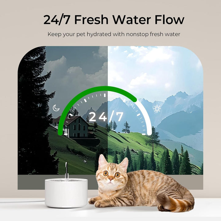 Voluas Keramik Katzenbrunnen 2,2L – Trinkbrunnen Katze mit Ultra-Leiser Pumpe, Leiser Wasserspender