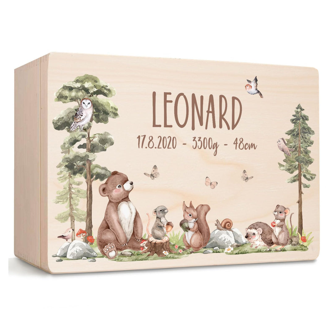 Little Deco Baby Erinnerungsbox personalisiert Waldtiere | 40 x 30 x 22 cm | Taufgeschenk Erinnerung