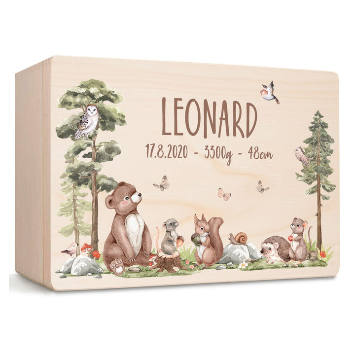 Little Deco Baby Erinnerungsbox personalisiert Waldtiere | 30 x 20 x 13 cm | Taufgeschenk Erinnerung
