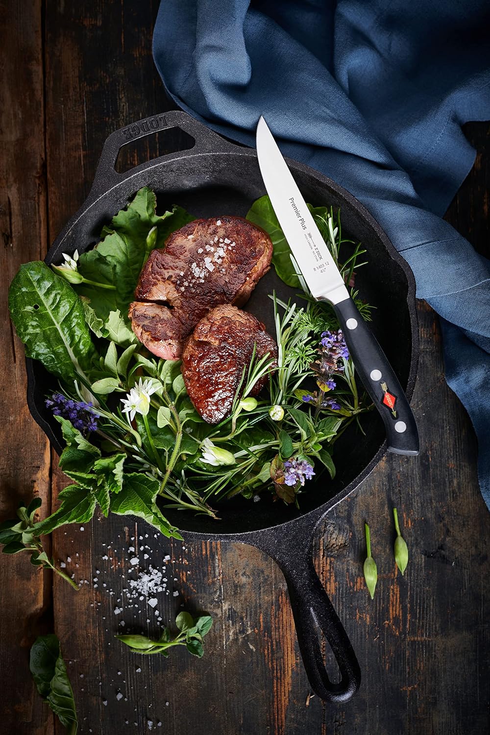 F. DICK Premier Plus Steakbesteck 4-teilig (2 Steakmesser + 2 Gabeln, ergonomischer Griff, Klinge au
