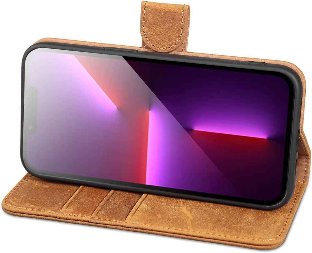 LENSUN Echtleder Hülle für iPhone 13 Pro, Handyhülle [Echtes Leder][Magnetverschluss][RFID Schutz] H