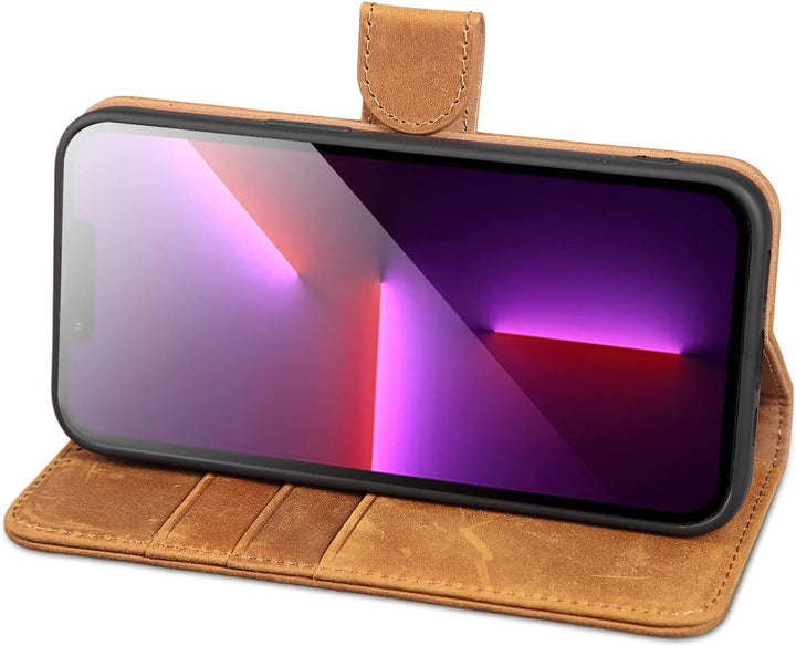 LENSUN Echtleder Hülle für iPhone 13 Pro, Handyhülle [Echtes Leder][Magnetverschluss][RFID Schutz] H