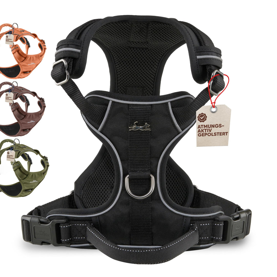 FREUDENTIER® Hundegeschirr mit atmungsaktiver Polsterung - Höchster Komfort &amp; bombenfester Sitz - Mi