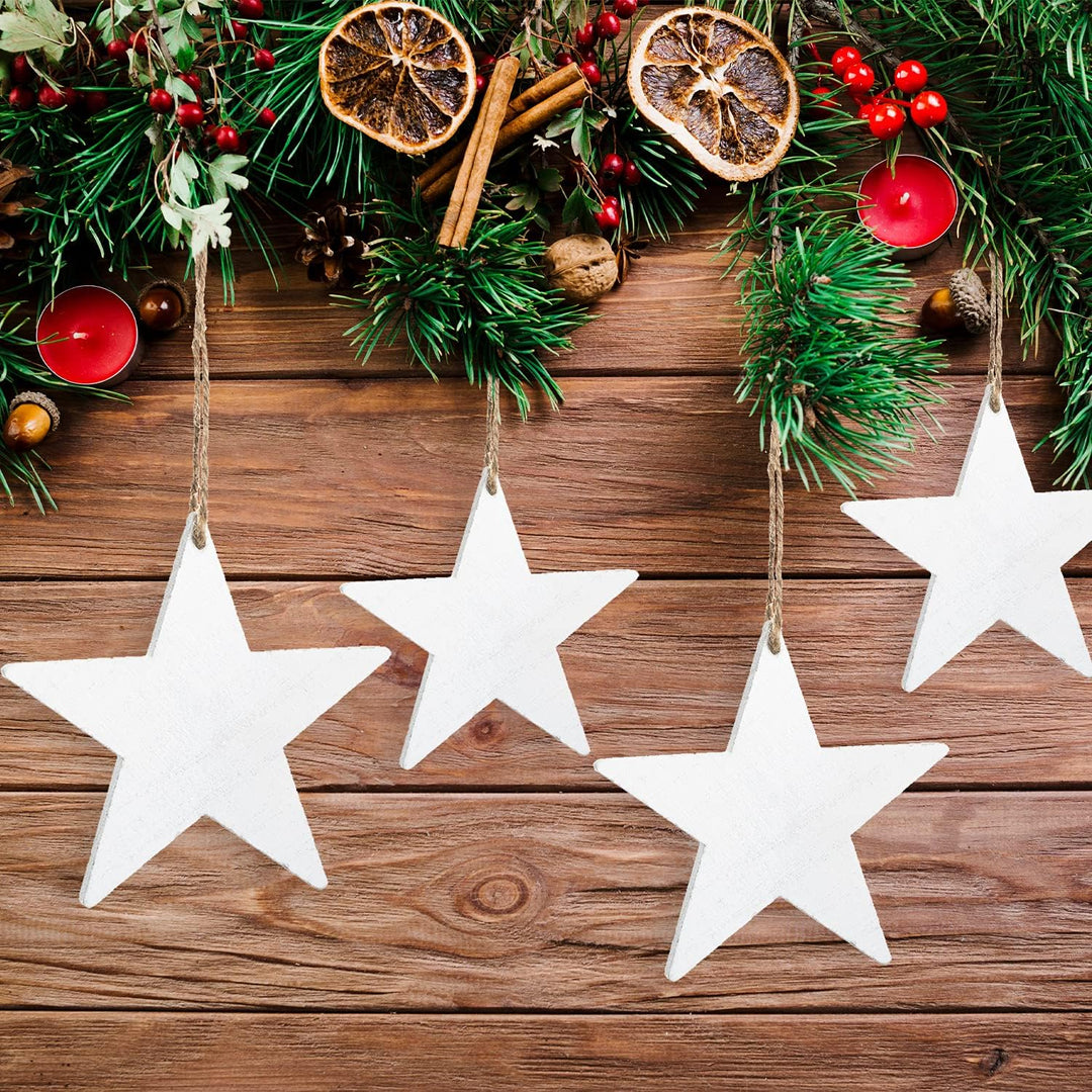 10 grosse Holzsterne weiss 15 cm zum Aufhängen – Weihnachtsdeko Sternanhänger aus Holz – Logbuch-Ver