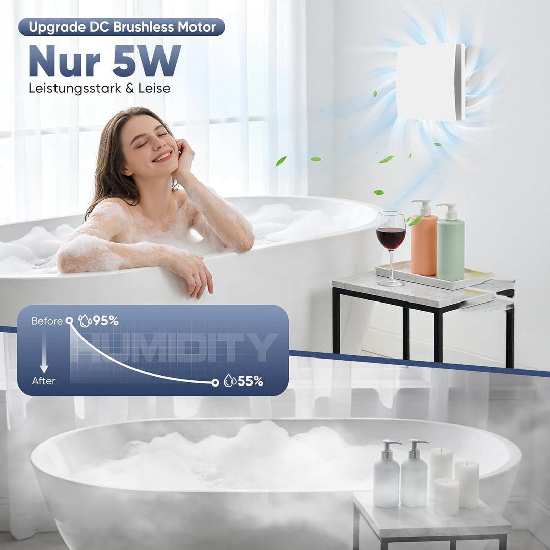 Badlüfter 100mm (4 Zoll), Leistungsstarker Abluftventilator – 12W 95m³/h ≤34db Leiser Wandventilator