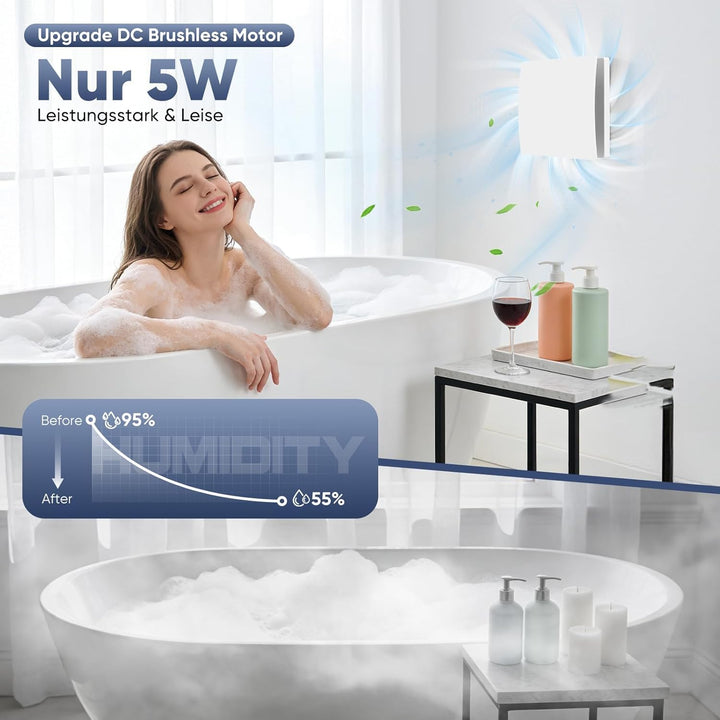 Badlüfter 100mm (4 Zoll), Leistungsstarker Abluftventilator – 12W 95m³/h ≤34db Leiser Wandventilator
