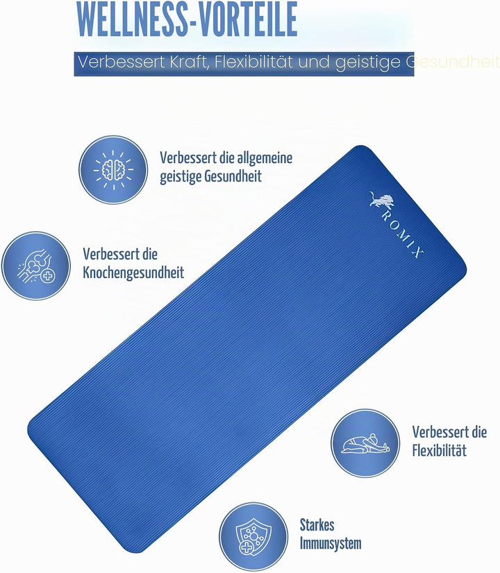 ROMIX Yoga Matte Dicker 10mm, Gymnastikmatte Pro Weichschaum Pad, Sportmatte Fitnessmatte Rutschfest