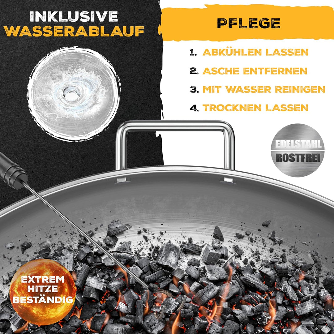 KESSER® Feuerschale 2,5mm Stahldicke | Feuerkorb Ø70cm Edelstahl | Feuertonne +42cm Feuerhaken Gusse