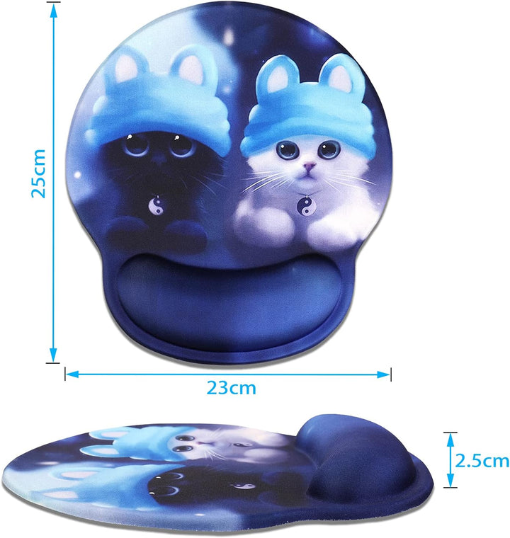 CHUQING Mousepad mit Handauflage Motiv,Mauspad mit Gelkissen und Handgelenkauflage,Blaue Katze,rutsc