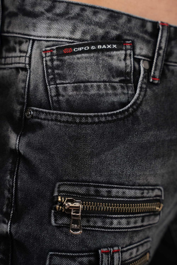 Cipo & Baxx Herren Jeans im Bikerstyle – Regular Fit oder Slim Fit | Stone Washed Denim mit Ziernäht