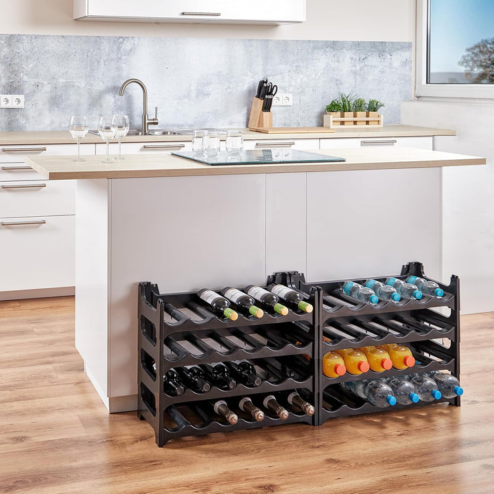 Grizzly Weinregal – modulares und stapelbares Design für 48 Flaschen, Weinregal, Schwarz