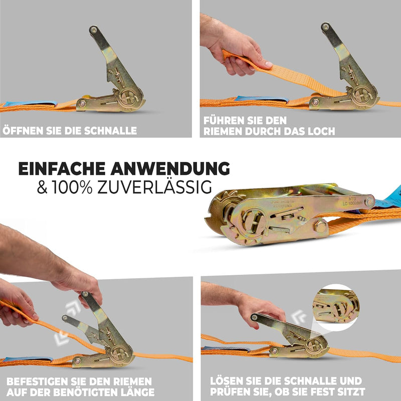 NTG 20 STÜCK Spanngurte 4m lang 2t (2000 daN, KG) - TÜV/GS Geprüft - einteilig in 35mm breit mit ver