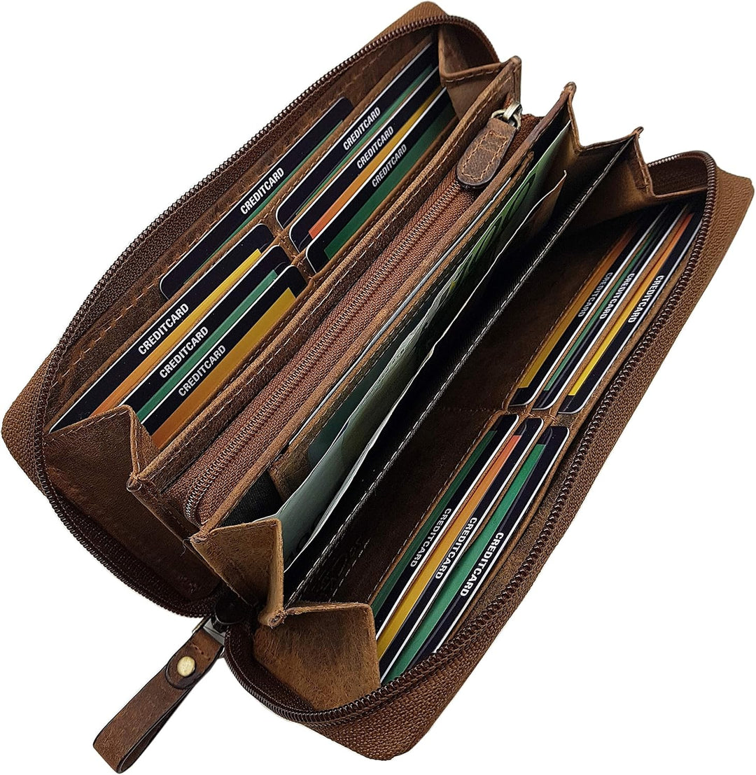 myledershop Grosse Büffel-Vollleder Damen Geldbörse/Geldbeutel/Portemonnaie/Geldtasche mit Colibri-M