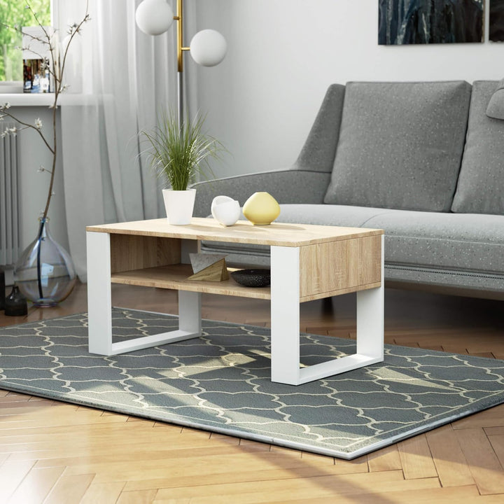 AKORD Couchtisch Holz DOMI mit einem Regal | 92x45x53cm | Für Wohnzimmer | Schlafzimmer Schrank | Mi