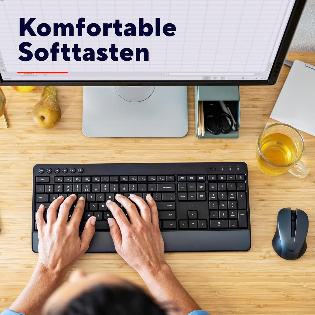 Trust Tastatur Maus Set Kabellos, Deutsches QWERTZ-Layout, Nachhaltiges Design, Kabellose Tastatur m