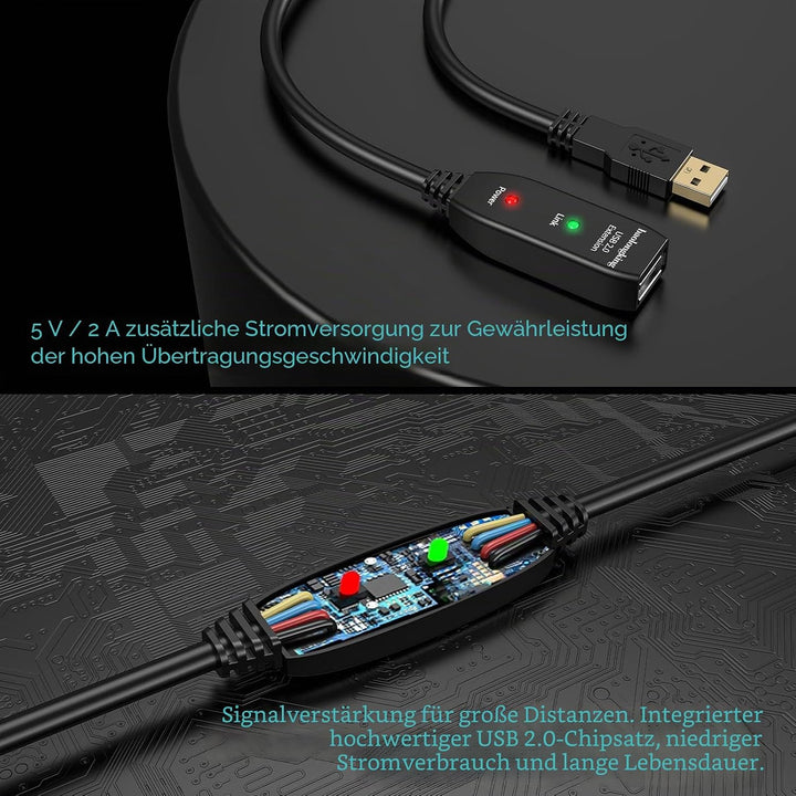 baolongking USB-Verlängerungskabel, 5 m, 10 m, 15 m, 20 m, USB 2.0, aktiver Repeater-A-Stecker auf A