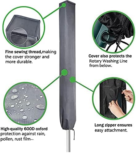 PATIO PLUS Schutzhülle für Wäschespinne, Wasserdicht Schutzhülle für Ampelschirme mit hochdichter Ox