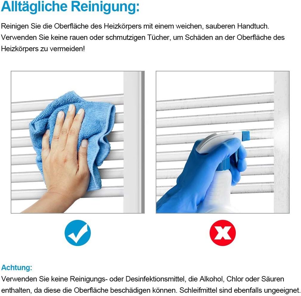 Heilmetz® Handtuchtrockner 60 x 100 cm Badheizkörper Mittelanschluss Heizkörper Bad Handtuchwärmer H
