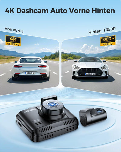 AZDOME Dashcam Auto Vorne Hinten 4K/2,5K GPS WiFi Dash Cam Auto mit Starvis, 64GB SD Karte, Auto Kam