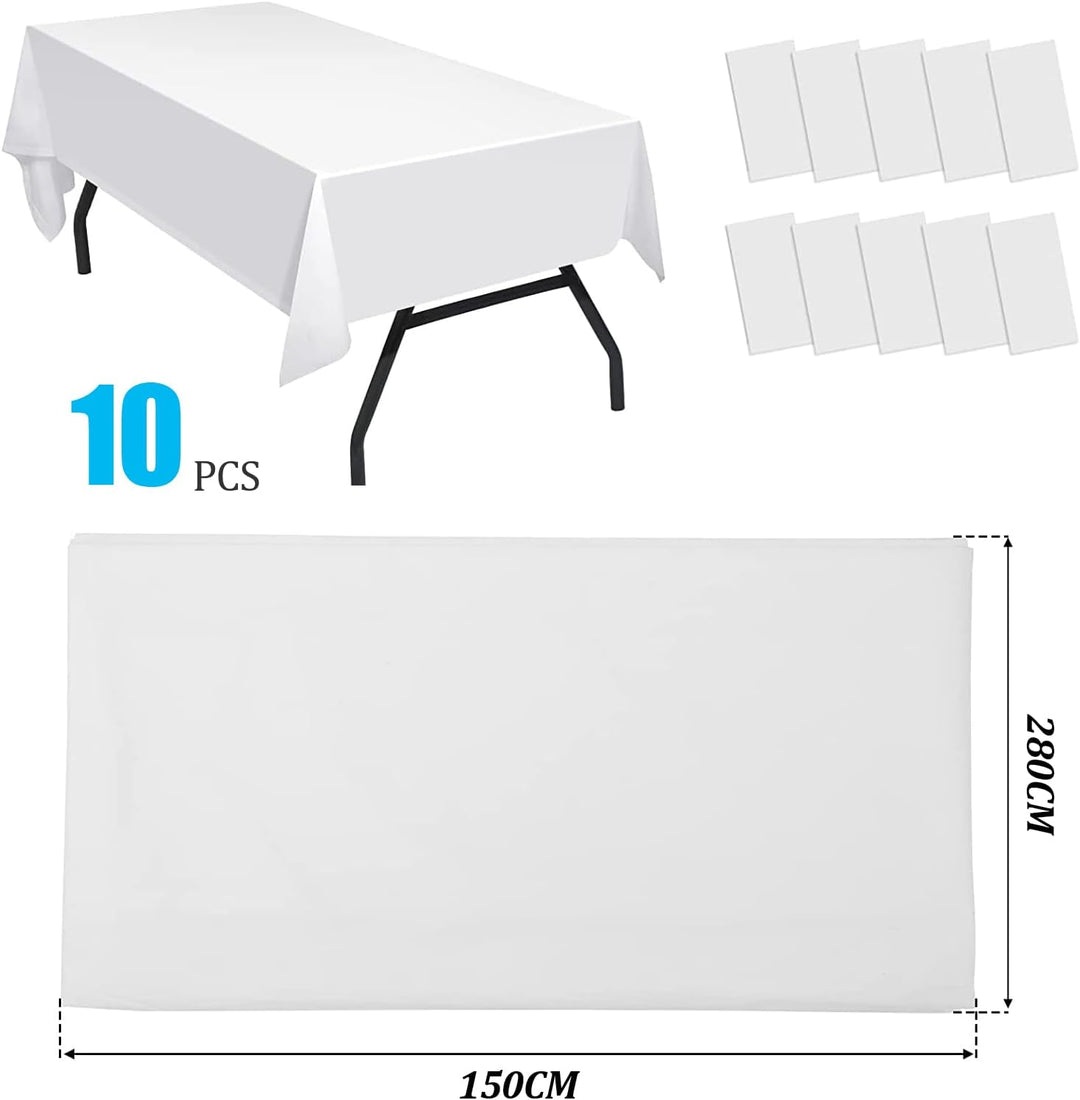 xiaozhifu 10 Stück Einweg Tischdecke Weiss,Einweg Tischdecke für Hochzeit 150cm x 280cm,Wasserdicht
