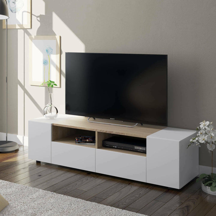 Dmora - Topeka TV-Ständer, Fernseh-Sideboard für das Wohnzimmer, moderner TV-Ständer, niedriges Mehr