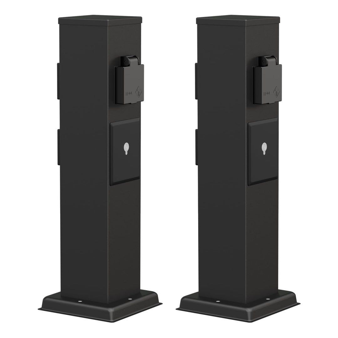 ledscom.de 2X Garten Steckdosensäule Polly für aussen, IP44, Smart Home, WLAN, Alexa, 3-Fach, schwar