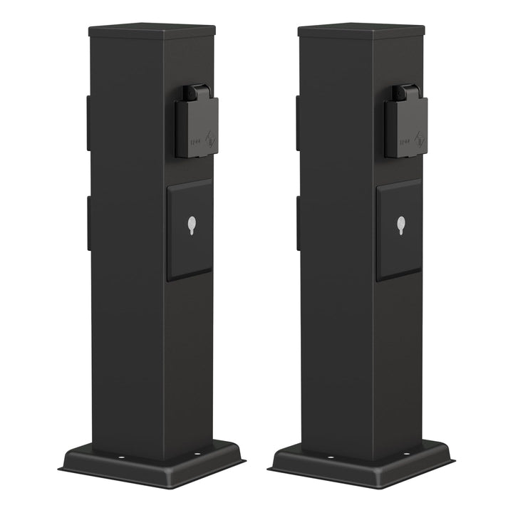 ledscom.de 2X Garten Steckdosensäule Polly für aussen, IP44, Smart Home, WLAN, Alexa, 3-Fach, schwar