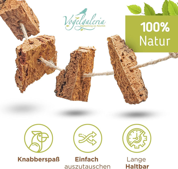 Vogelgaleria® Kork Knabberseil - das perfekte Wellensittich Spielzeug und Vogelzubehör zum Klettern